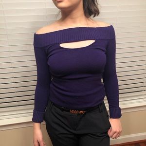Purple Off the shoulder cut out sweater